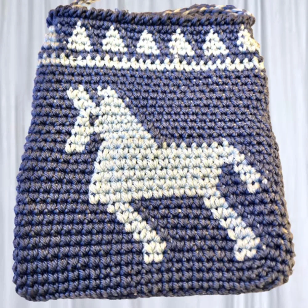 Little Girls Knit Shouder Crossbody Bag Purse Blue Llama Horse Double Sided